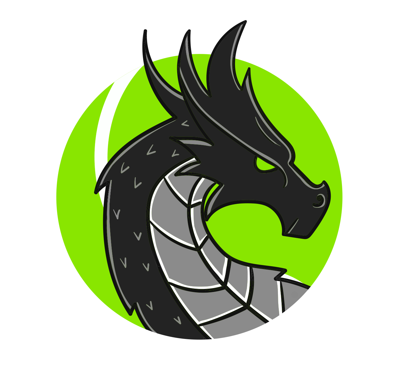 The Lichfield Dragonfire logo: A dark grey dragon on a green background
