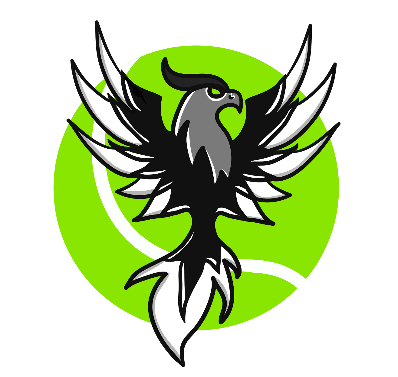 The Lichfield Phoenix Rising logo: A black and grey phoenix on a green background